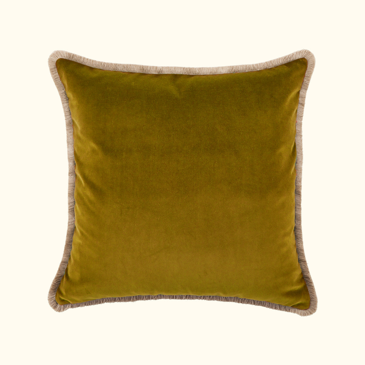 NEW Brass Cotton Velvet with Fringe Pillow - 24" x 24" - USA