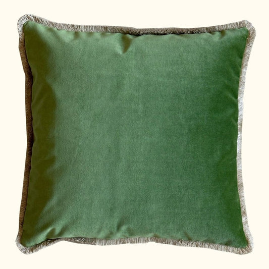 Leaf Cotton Velvet with Fringe Pillow - 24" x 24" - USA