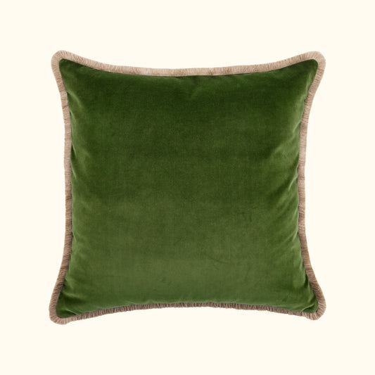 Leaf Cotton Velvet with Fringe Pillow - 24" x 24" - USA
