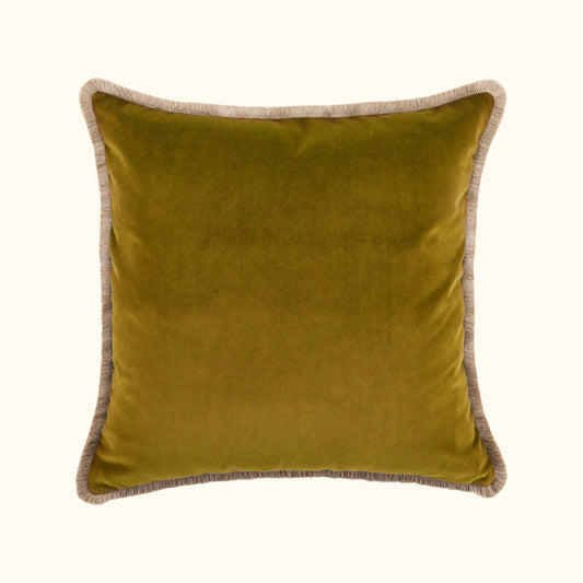 NEW Brass Cotton Velvet with Fringe Pillow - 24" x 24" - USA