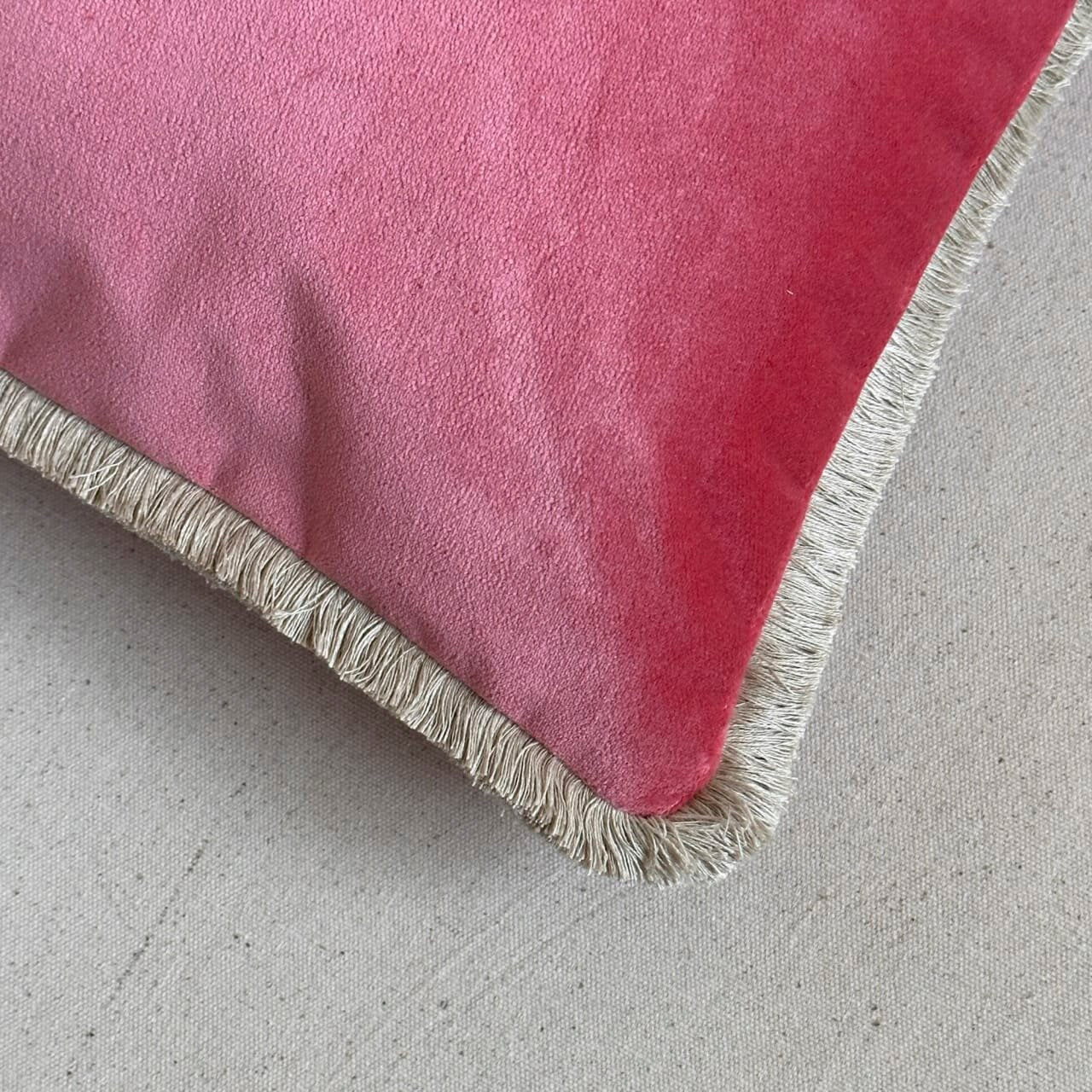 Coral Cotton Velvet with Fringe Pillow - 24" x 24" - USA