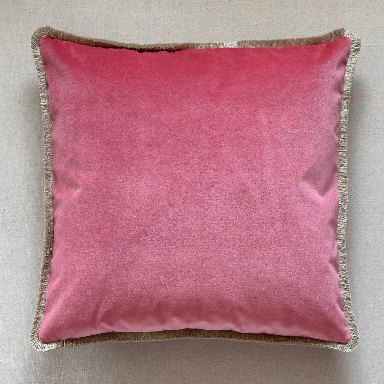 Coral Cotton Velvet with Fringe Pillow - 24" x 24" - USA