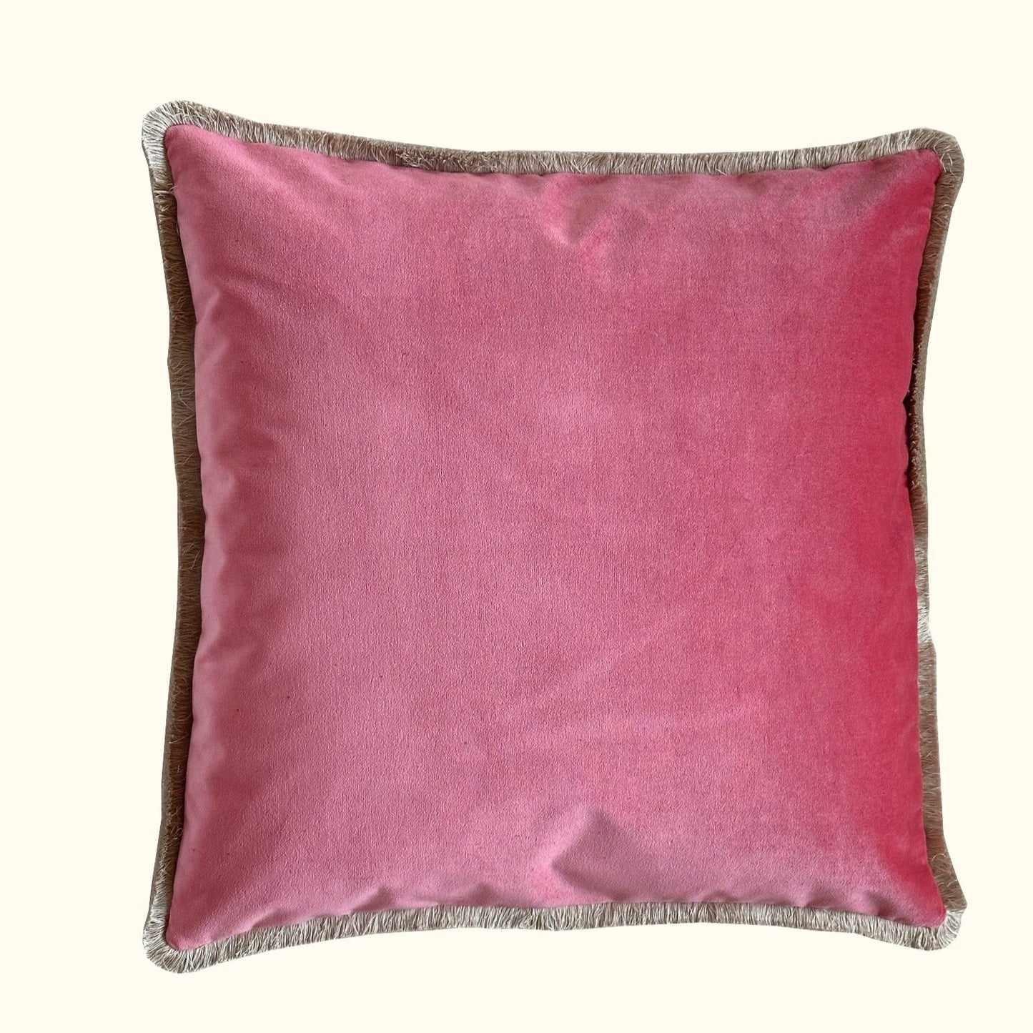 Coral Cotton Velvet with Fringe Pillow - 24" x 24" - USA