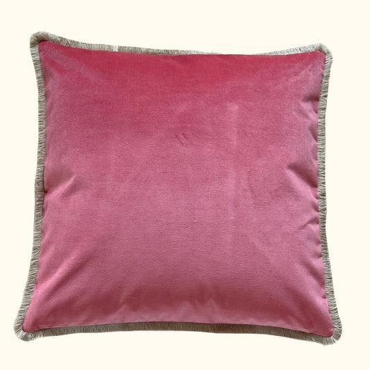 Coral Cotton Velvet with Fringe Pillow - 24" x 24" - USA