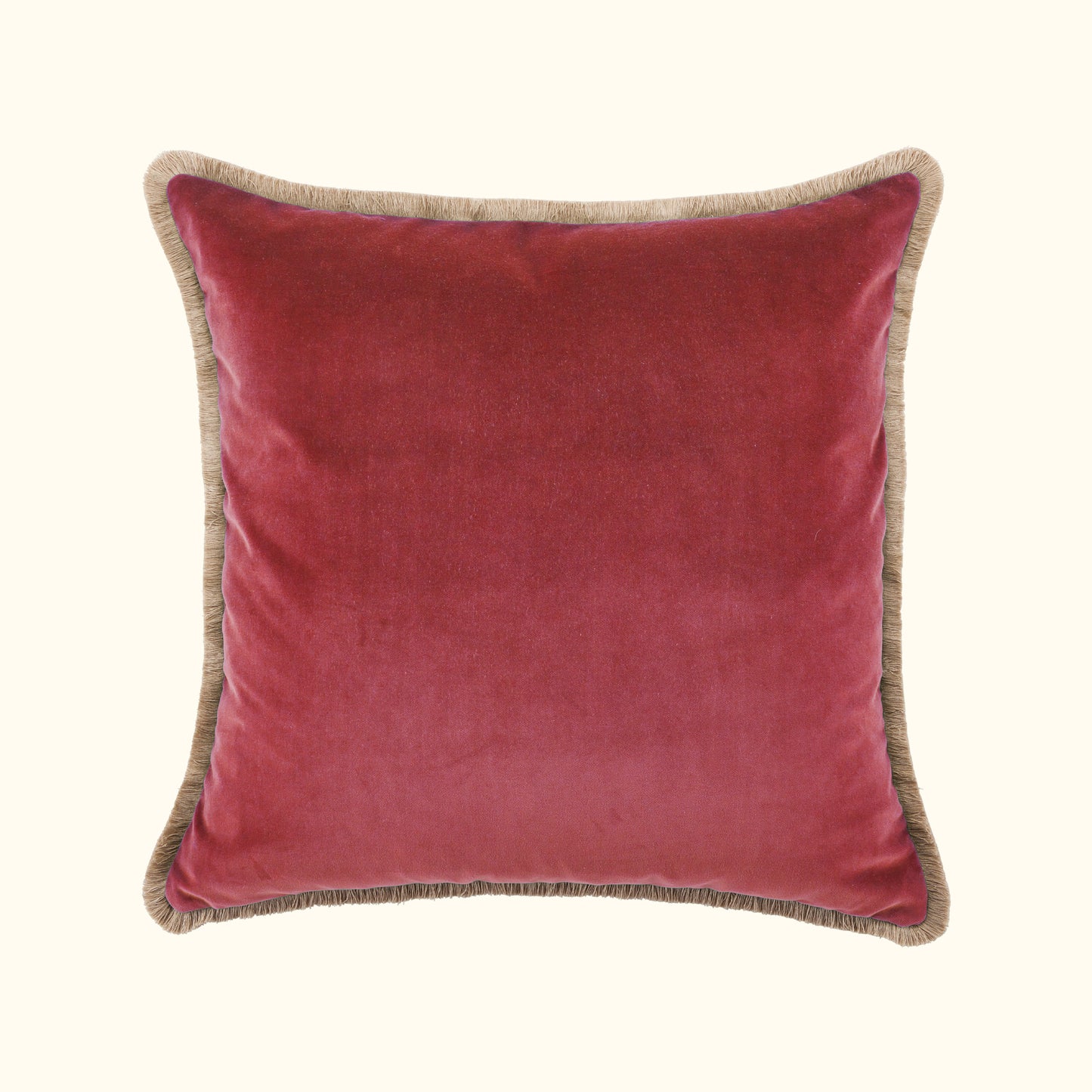 Coral Cotton Velvet with Fringe Pillow - 24" x 24" - USA