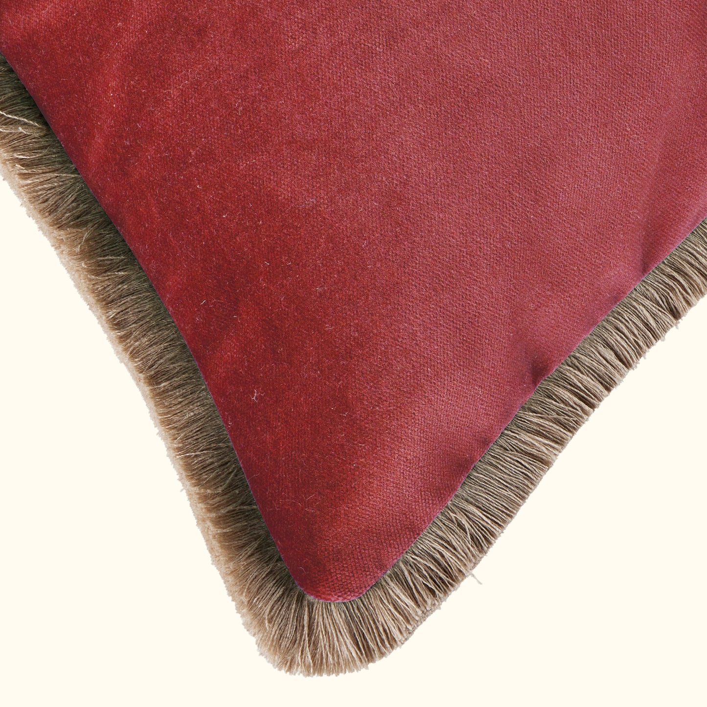 Coral Cotton Velvet with Fringe Pillow - 24" x 24" - USA