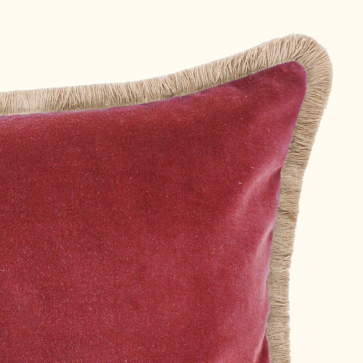 Coral Cotton Velvet with Fringe Pillow - 24" x 24" - USA
