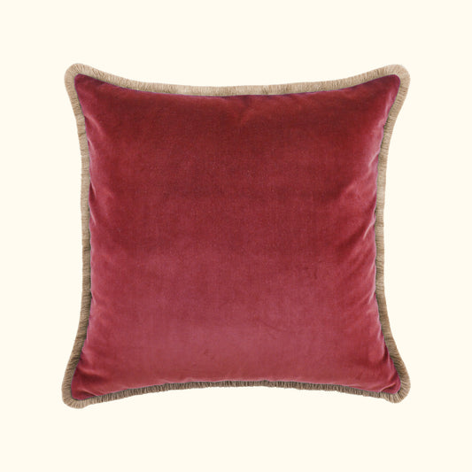 Coral Cotton Velvet with Fringe Pillow - 24" x 24" - USA
