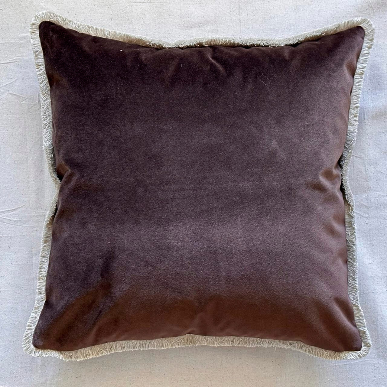 Tobacco Cotton Velvet with Fringe Pillow - 24" x 24" - USA