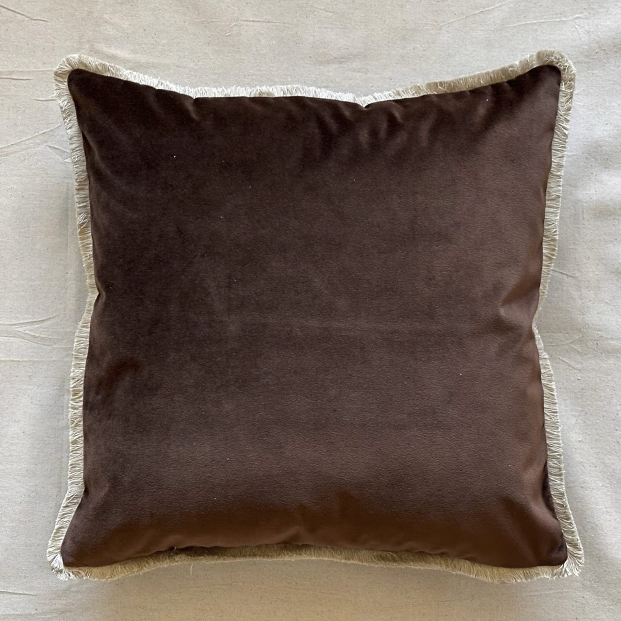 Tobacco Cotton Velvet with Fringe Pillow - 24" x 24" - USA