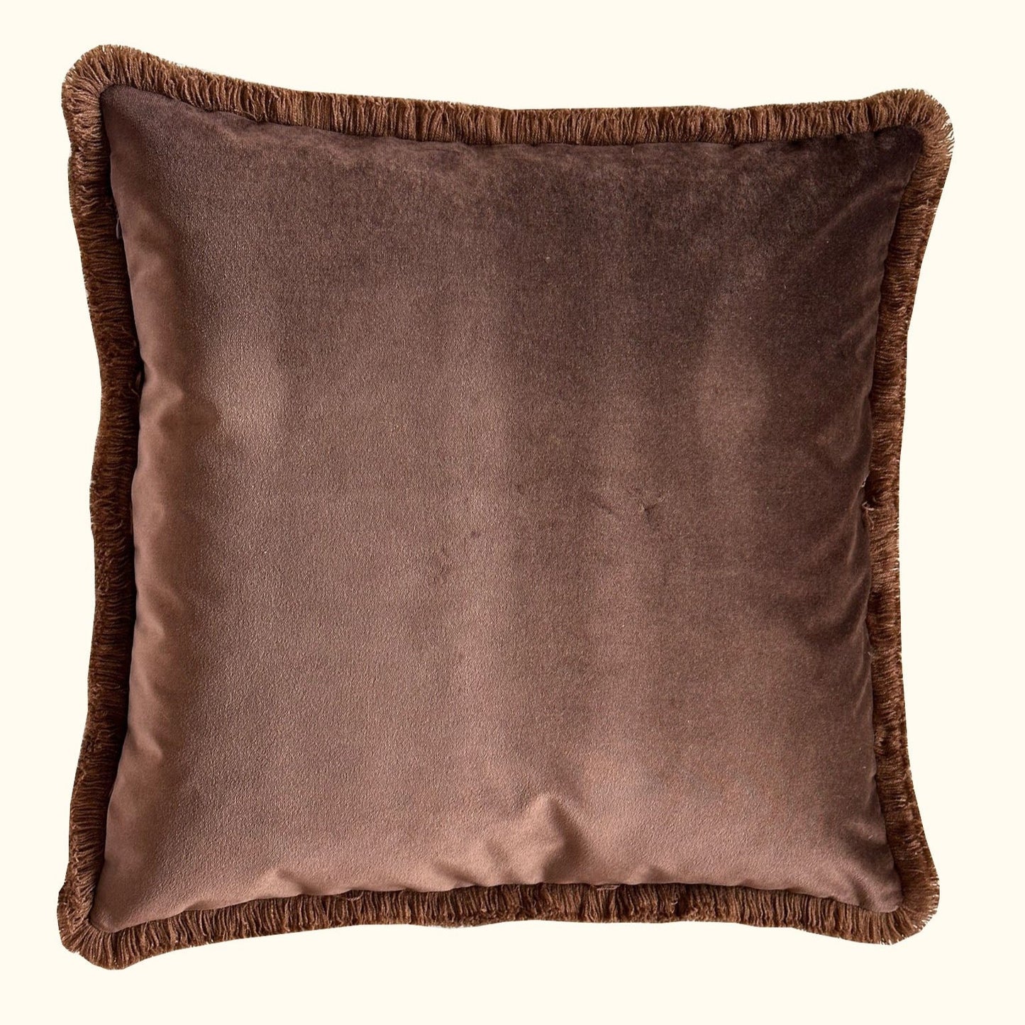 Tobacco Cotton Velvet with Fringe Pillow - 24" x 24" - USA