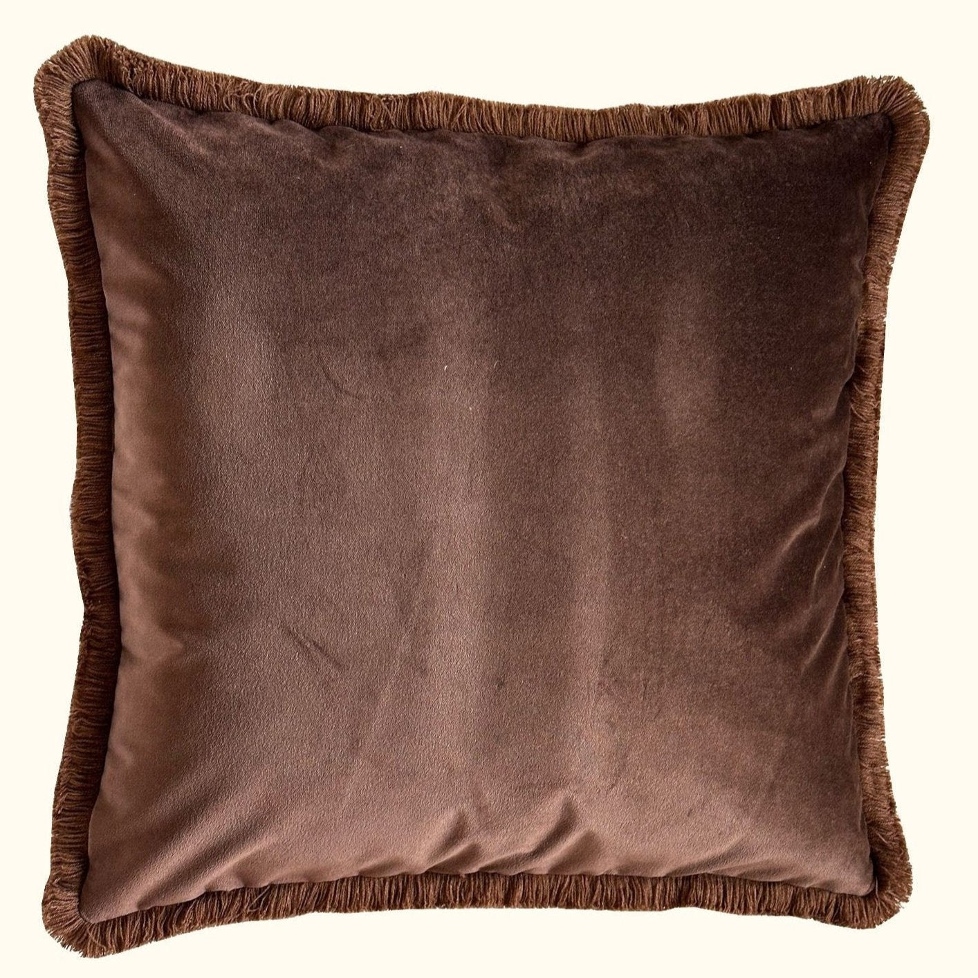 Tobacco Cotton Velvet with Fringe Pillow - 24" x 24" - USA