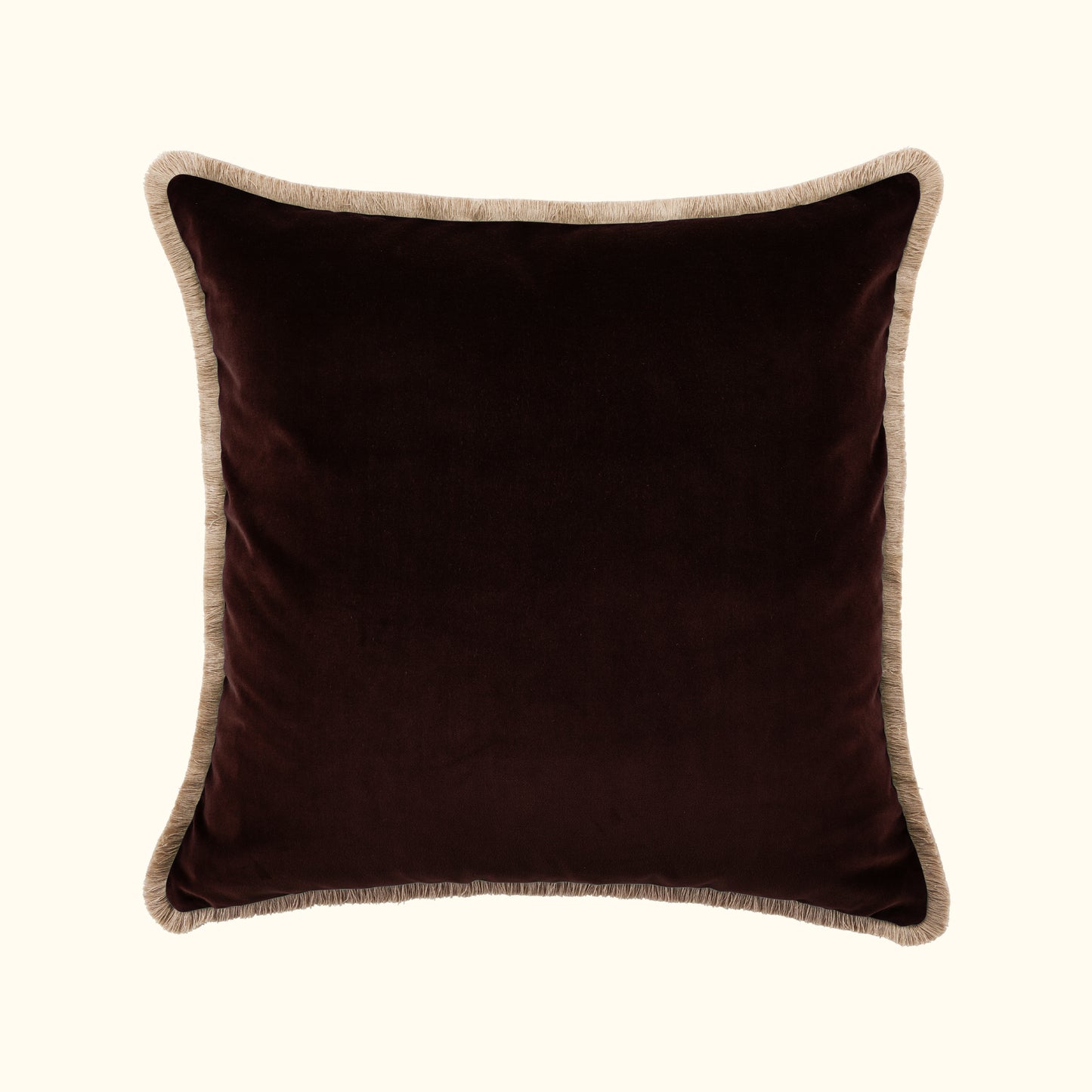 Tobacco Cotton Velvet with Fringe Pillow - 24" x 24" - USA
