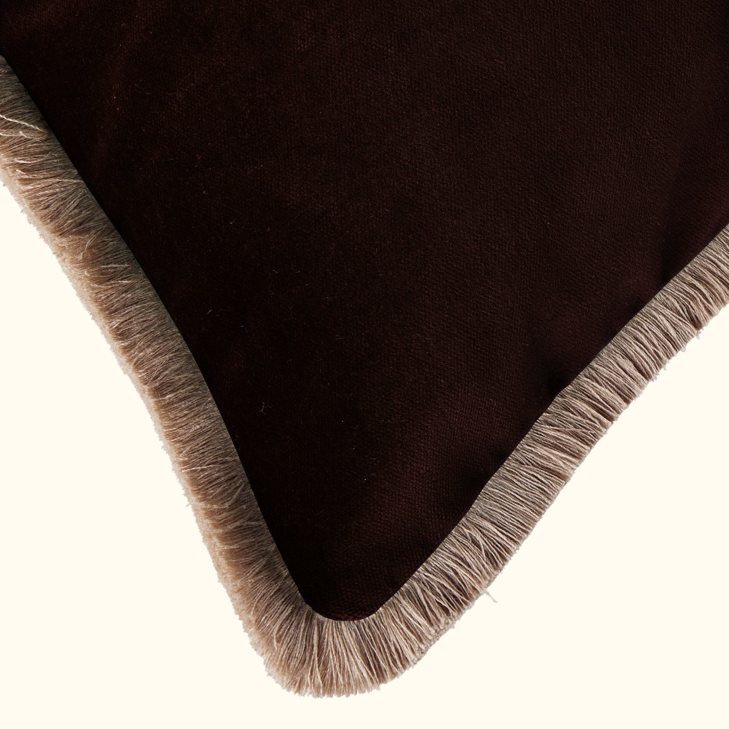 Tobacco Cotton Velvet with Fringe Pillow - 24" x 24" - USA