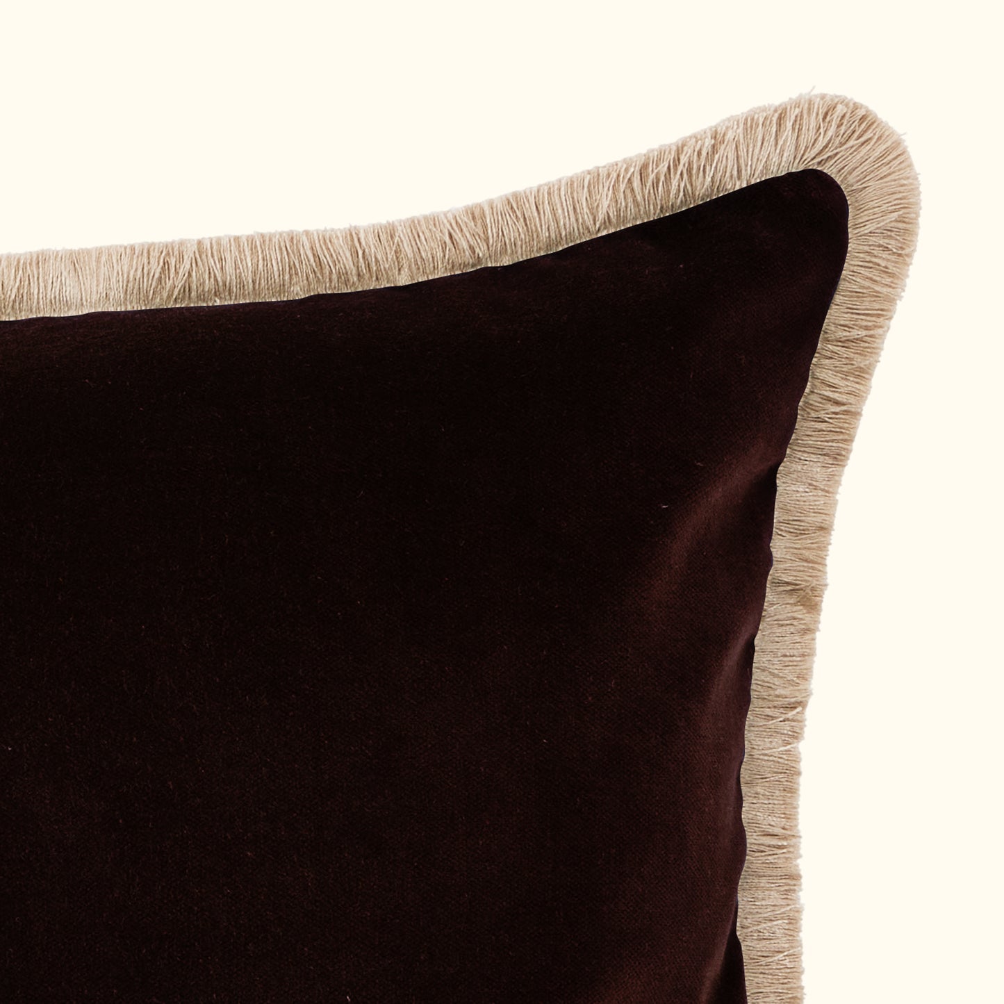 Tobacco Cotton Velvet with Fringe Pillow - 24" x 24" - USA
