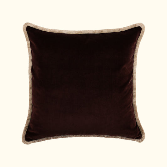 Tobacco Cotton Velvet with Fringe Pillow - 24" x 24" - USA