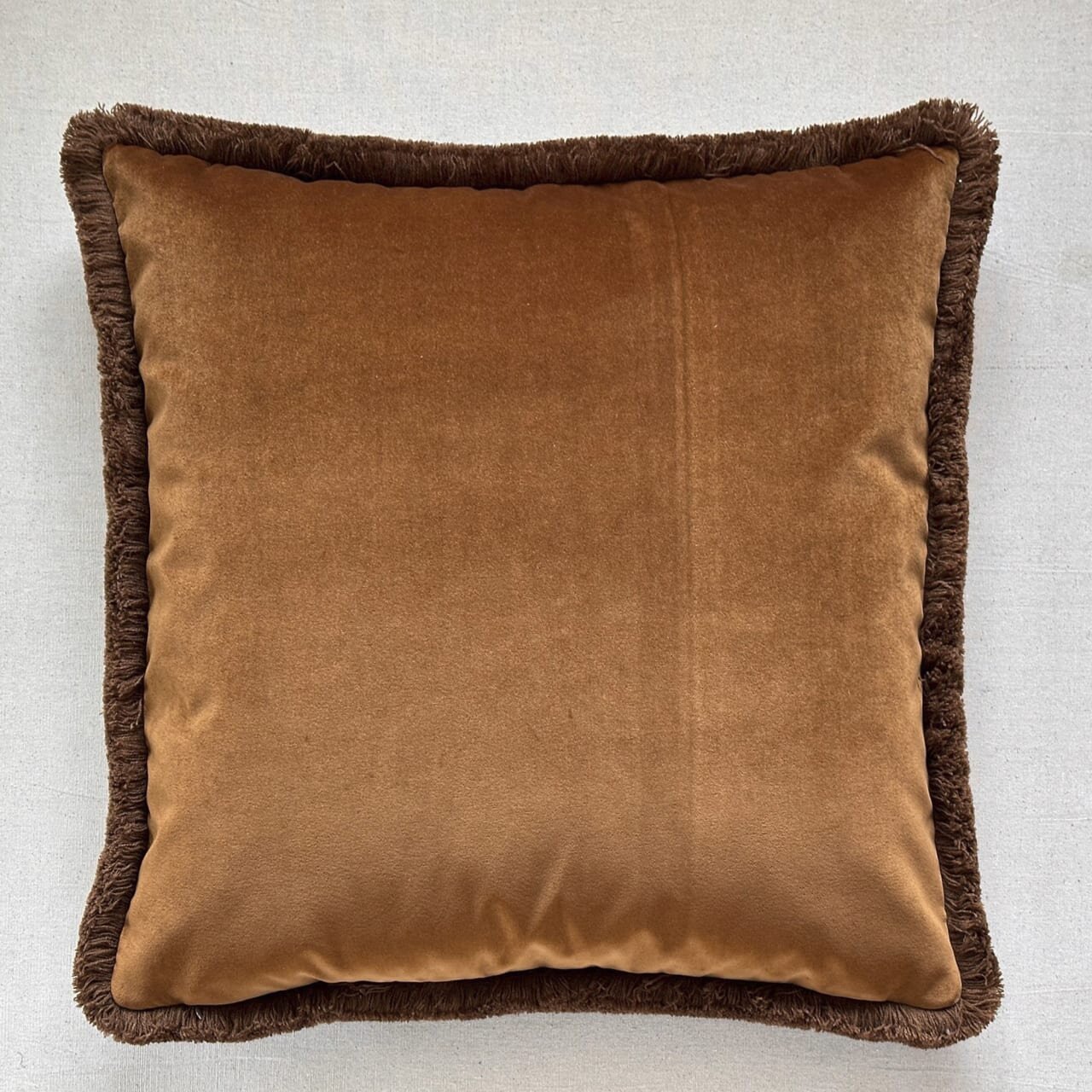 Cognac Cotton Velvet with Fringe Pillow - 24" x 24" - USA