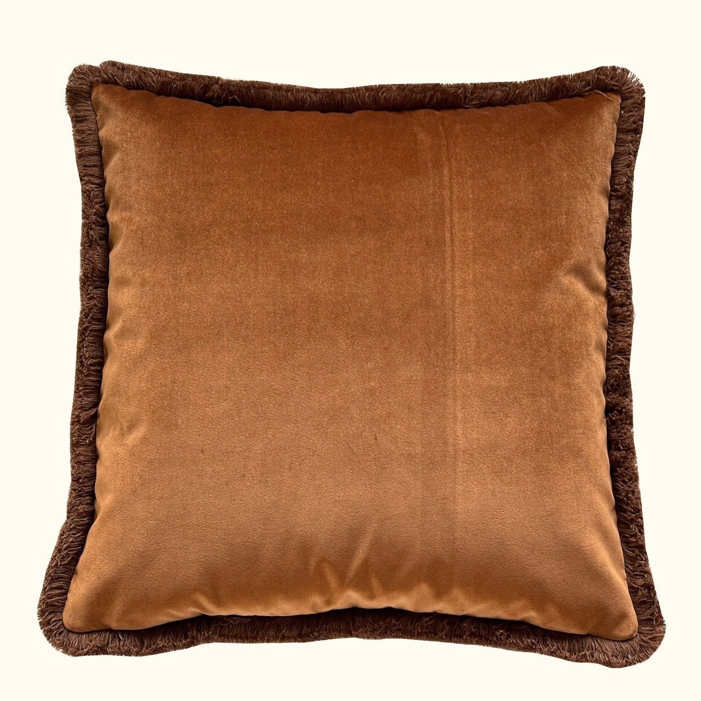 Cognac Cotton Velvet with Fringe Pillow - 24" x 24" - USA