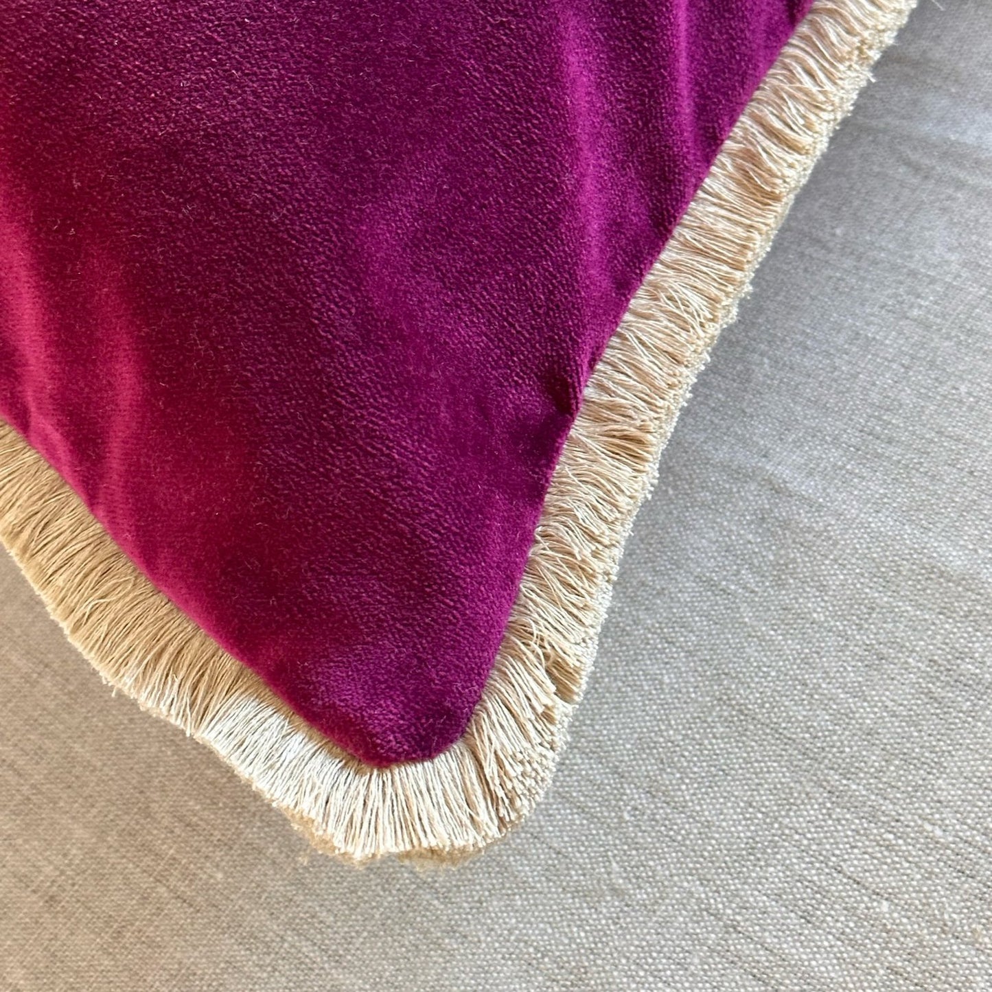 Merlot Cotton Velvet with Fringe Pillow - 24" x 24" - USA