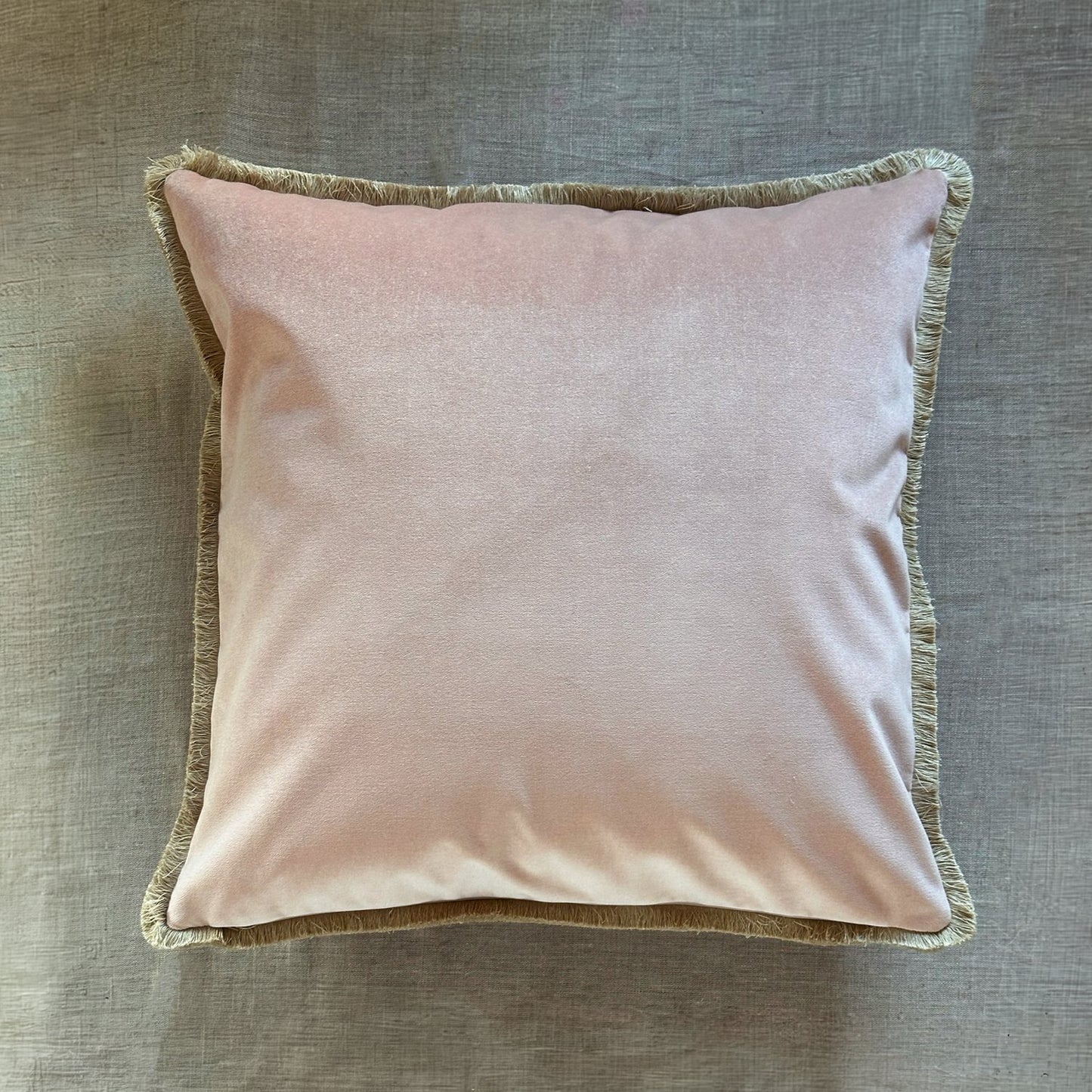 Dusty Rose Cotton Velvet with Fringe Pillow - 24" x 24" - USA