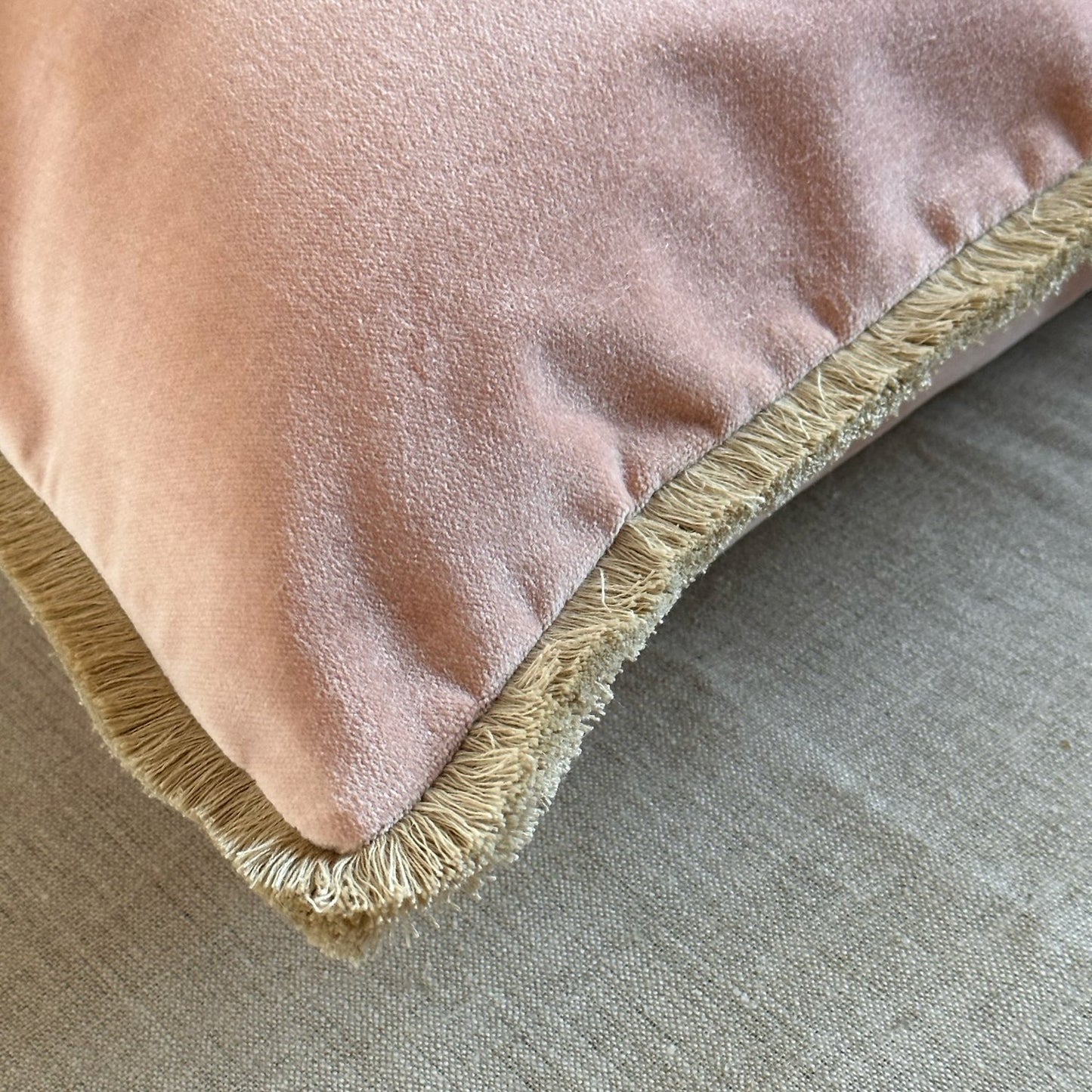 Dusty Rose Cotton Velvet with Fringe Pillow - 24" x 24" - USA