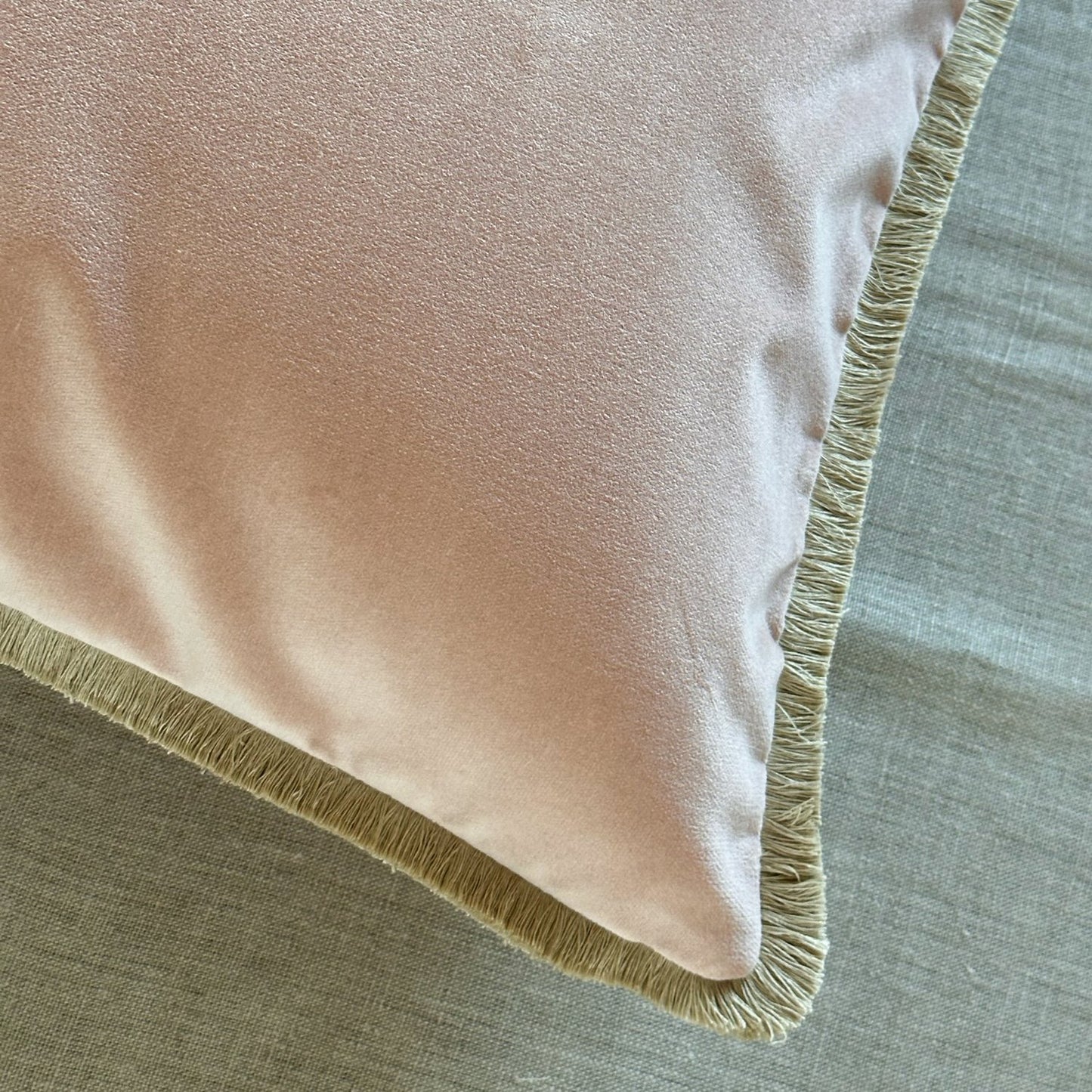 Dusty Rose Cotton Velvet with Fringe Pillow - 24" x 24" - USA