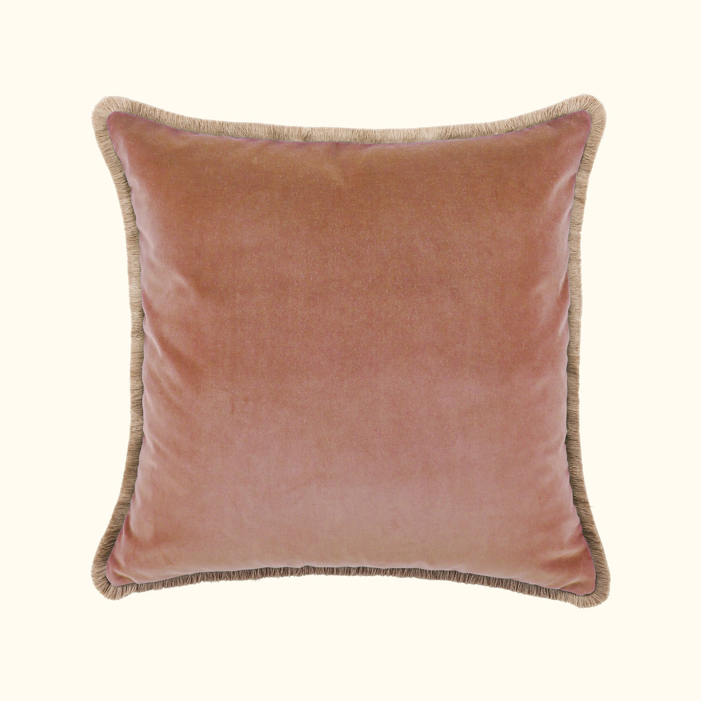 Dusty Rose Cotton Velvet with Fringe Pillow - 24" x 24" - USA