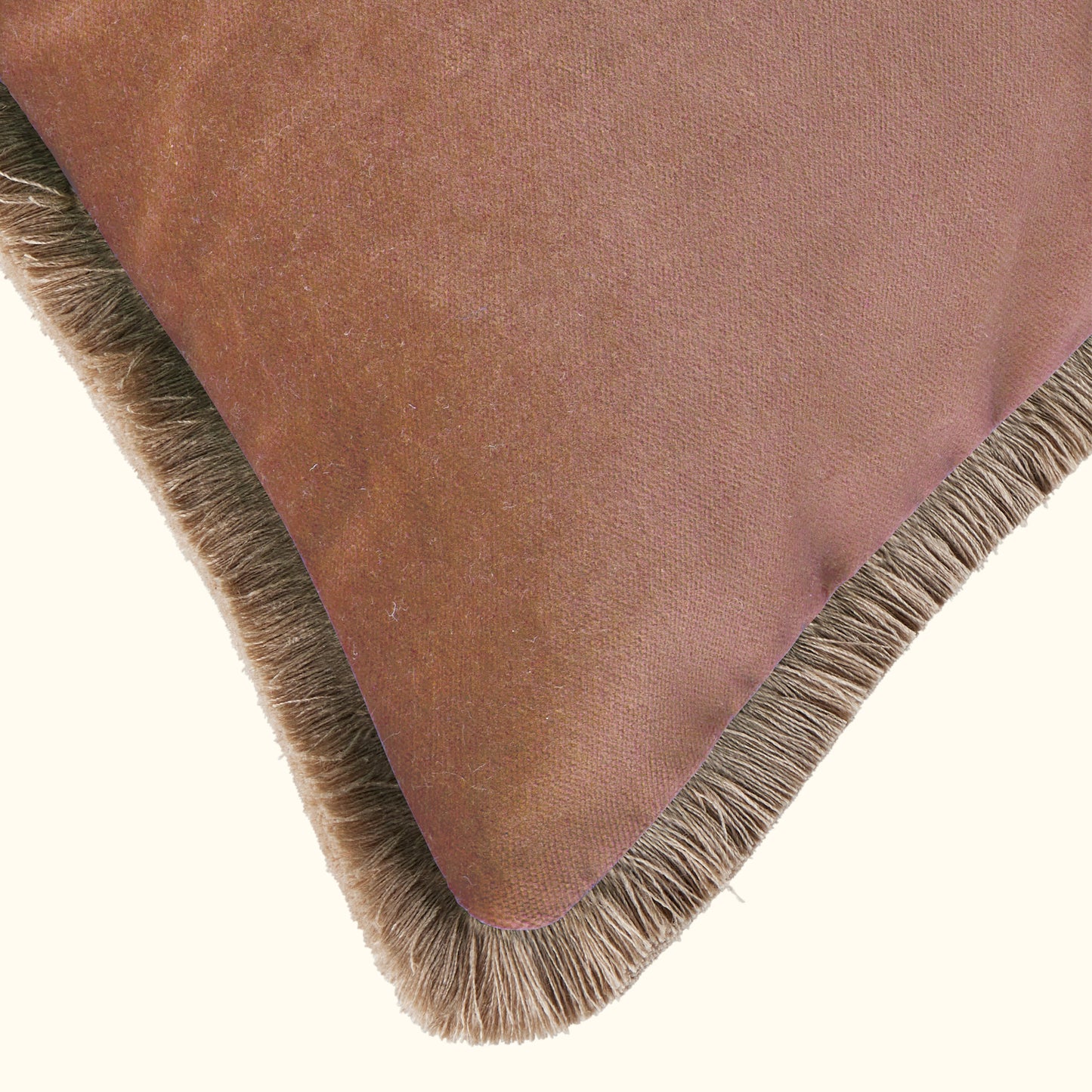 Dusty Rose Cotton Velvet with Fringe Pillow - 24" x 24" - USA