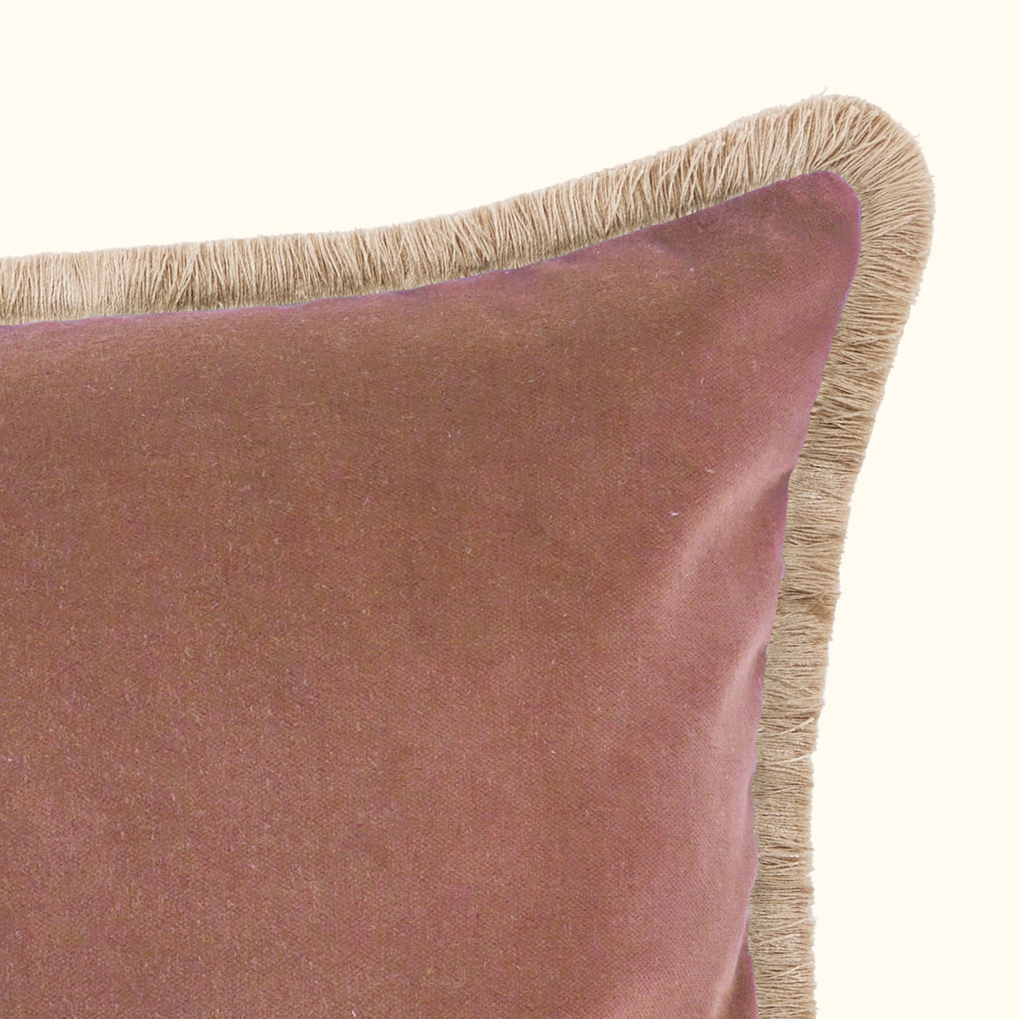 Dusty Rose Cotton Velvet with Fringe Pillow - 24" x 24" - USA