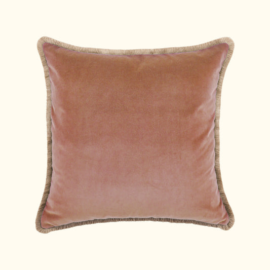 Dusty Rose Cotton Velvet with Fringe Pillow - 24" x 24" - USA