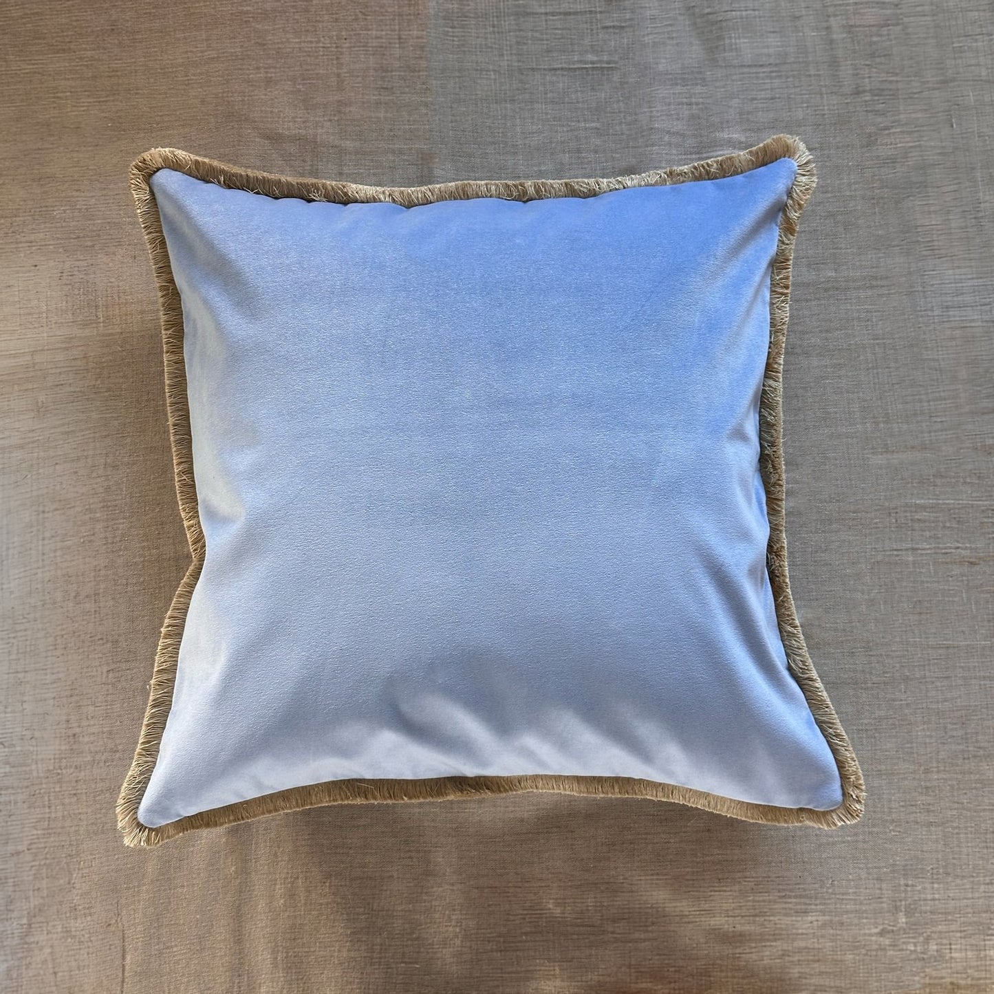 Baby Blue Cotton Velvet with Fringe Pillow - 24" x 24" - USA