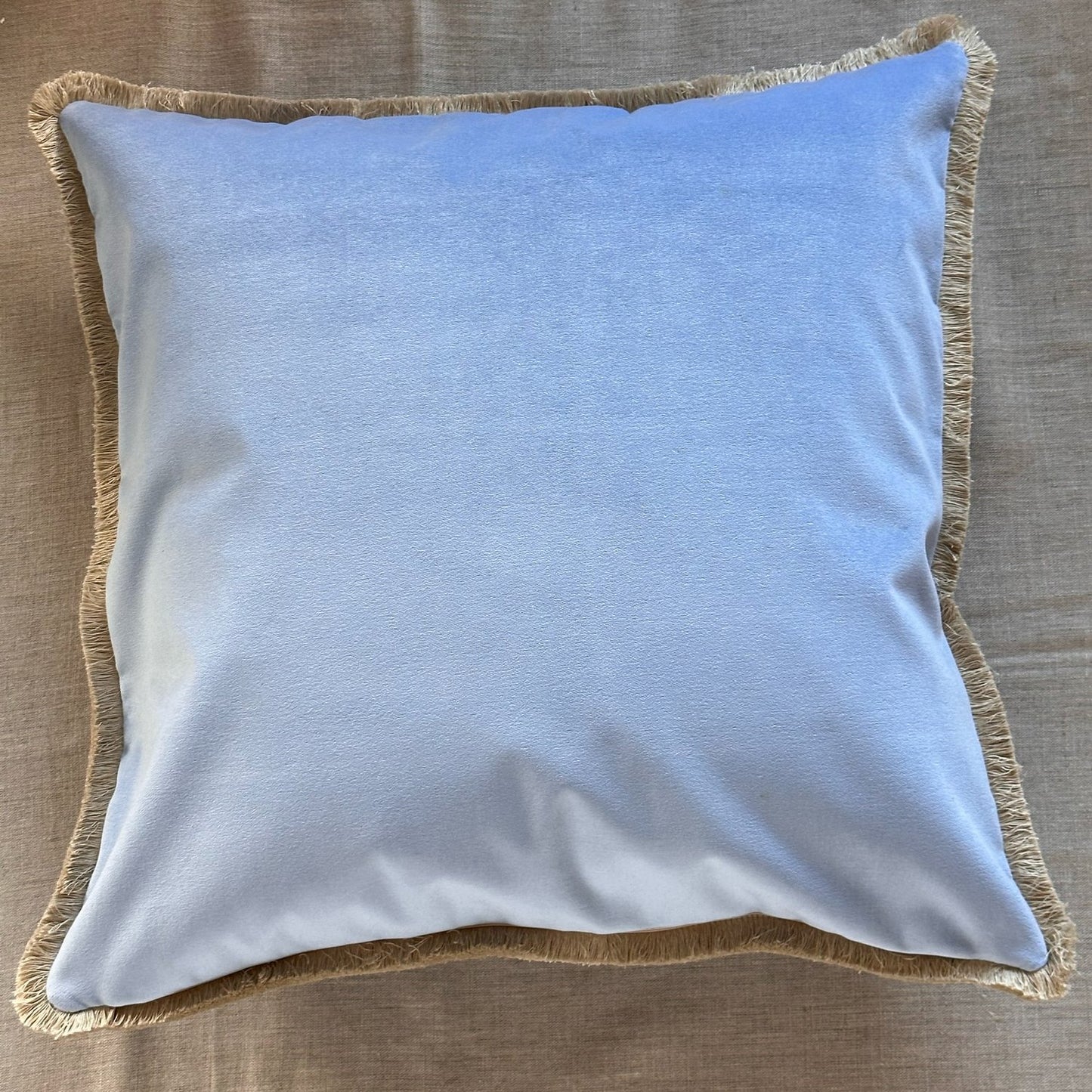 Baby Blue Cotton Velvet with Fringe Pillow - 24" x 24" - USA