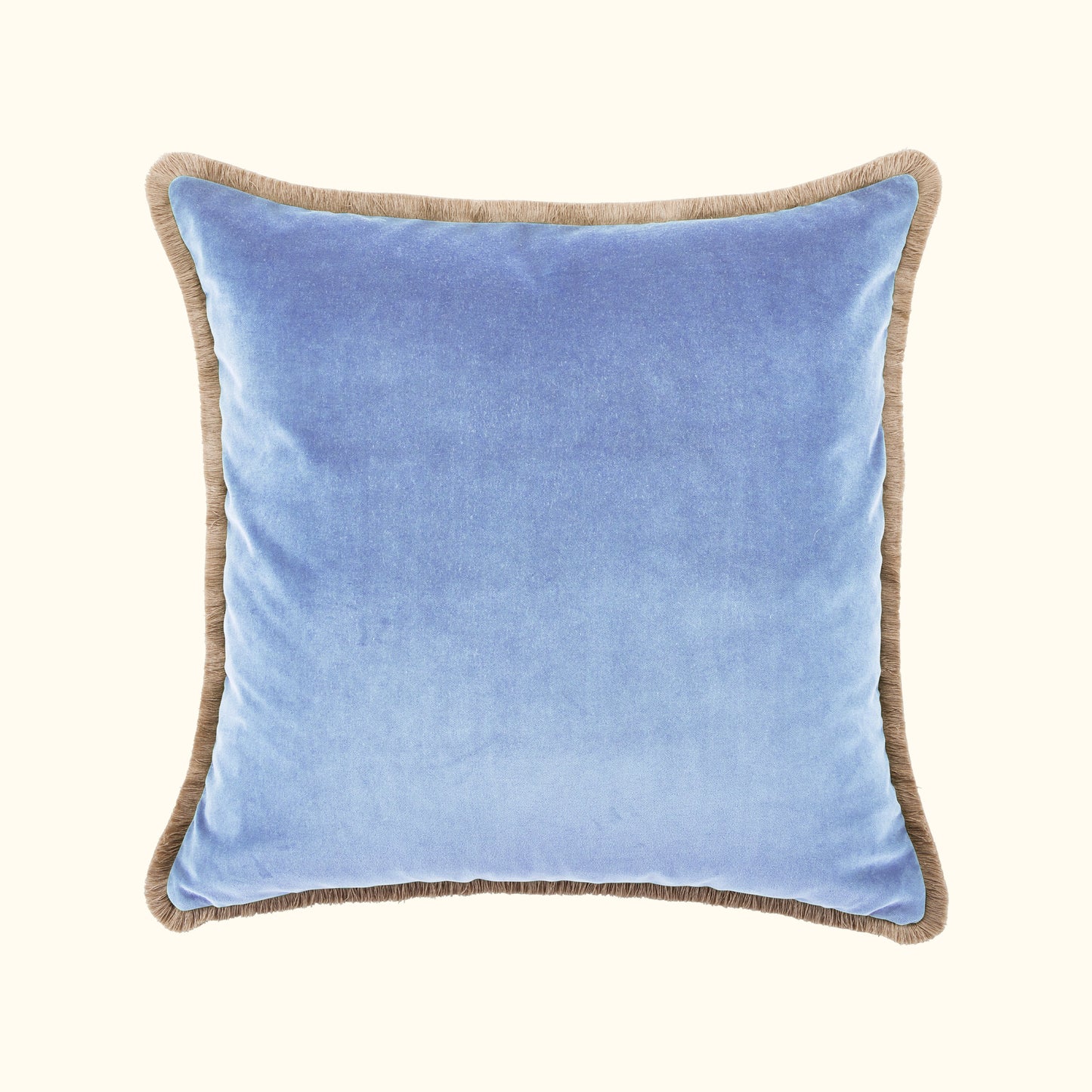 Baby Blue Cotton Velvet with Fringe Pillow - 24" x 24" - USA