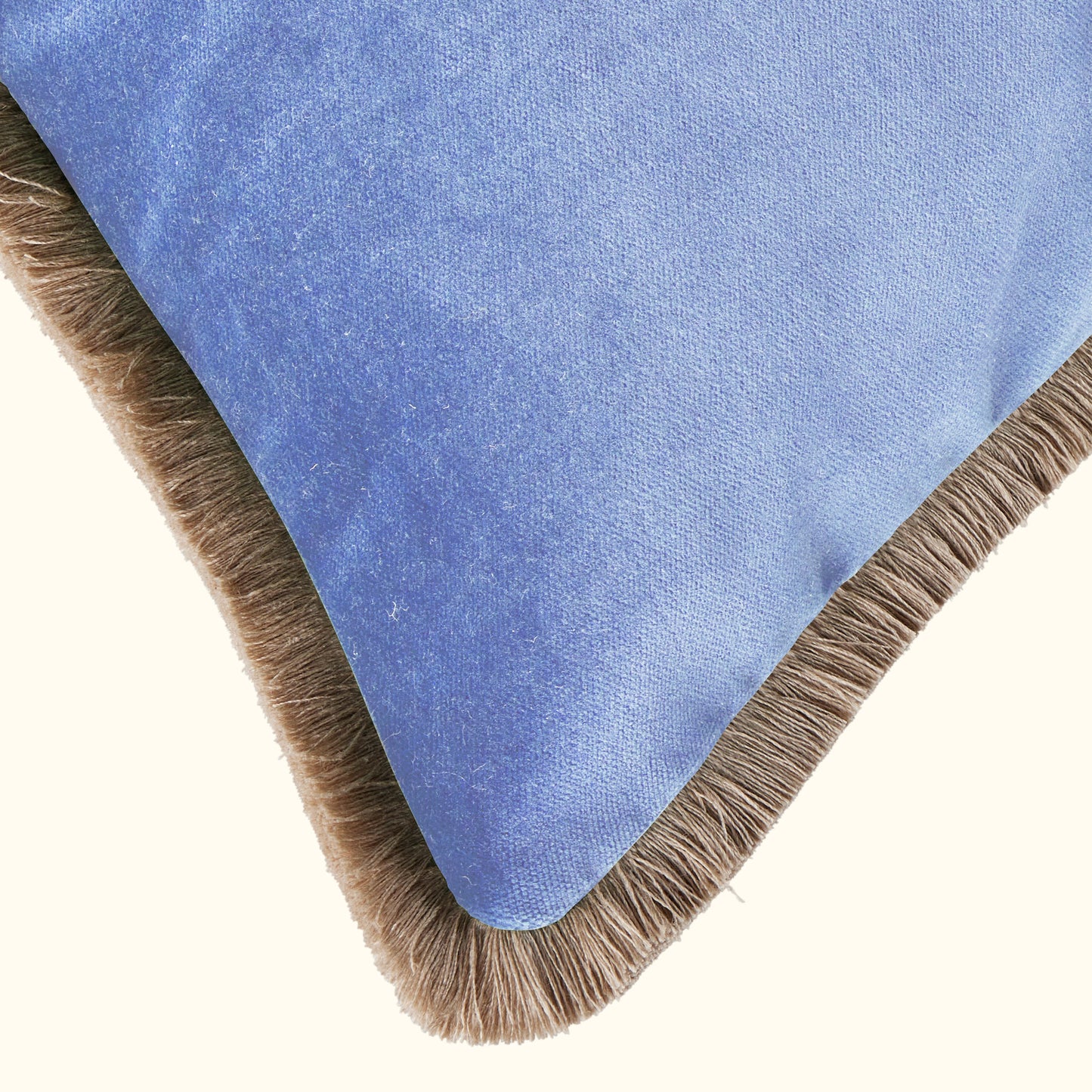 Baby Blue Cotton Velvet with Fringe Pillow - 24" x 24" - USA