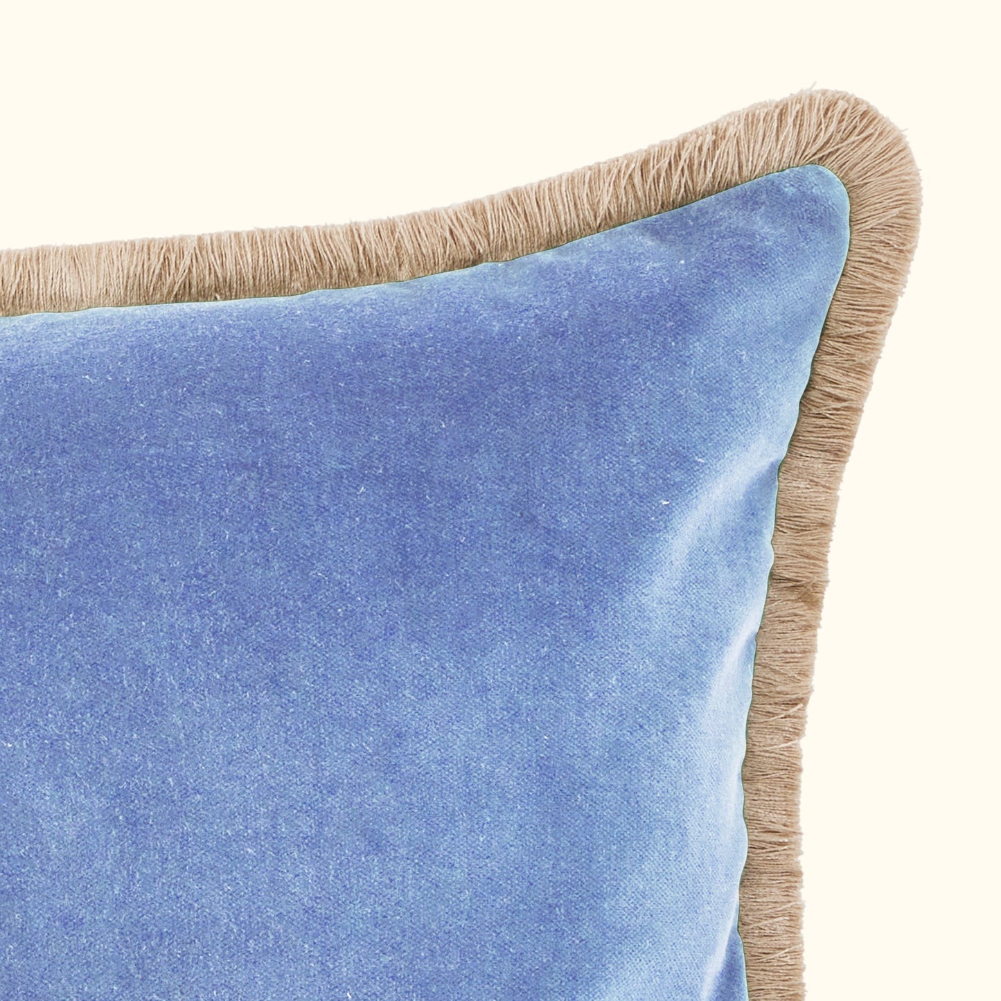 Baby Blue Cotton Velvet with Fringe Pillow - 24" x 24" - USA