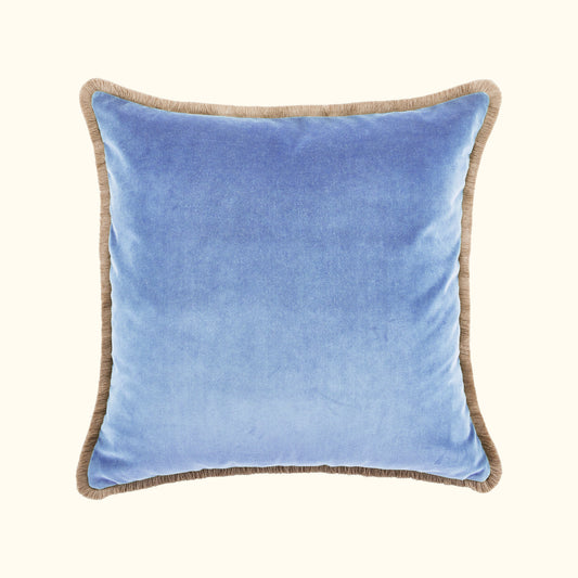Baby Blue Cotton Velvet with Fringe Pillow - 24" x 24" - USA