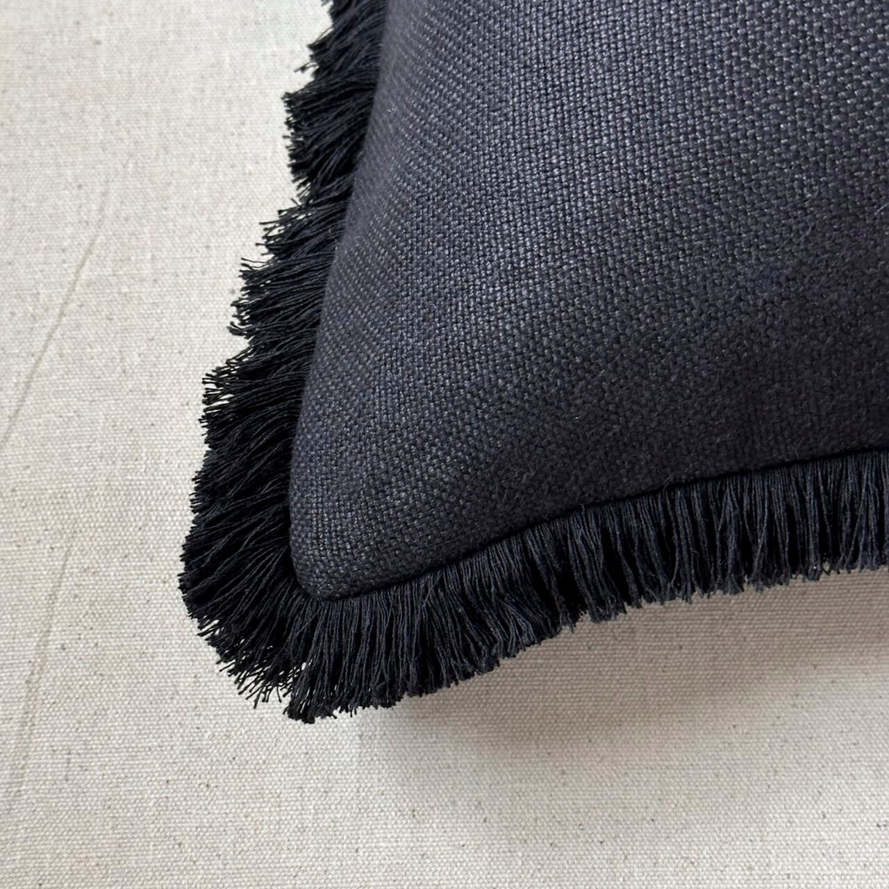 Black Linen w/Black Fringe Pillow - 24" x 24" - USA