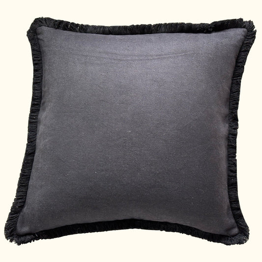 Black Linen w/Black Fringe Pillow - 24" x 24" - USA