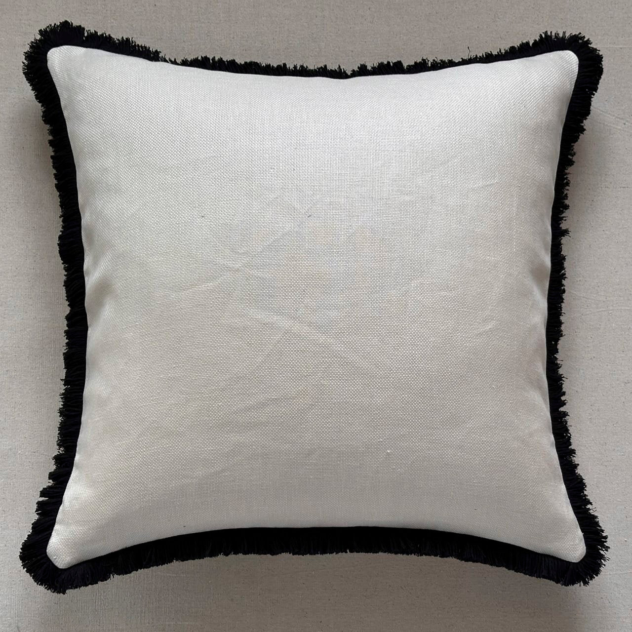 Cream Linen w/Black Fringe Pillow - 24" x 24" - USA