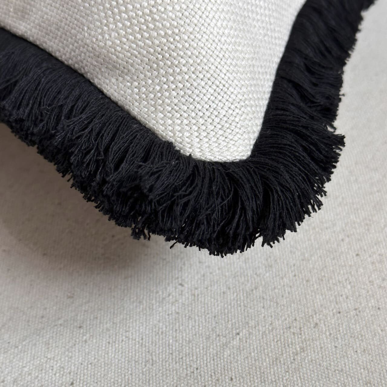 Cream Linen w/Black Fringe Pillow - 24" x 24" - USA