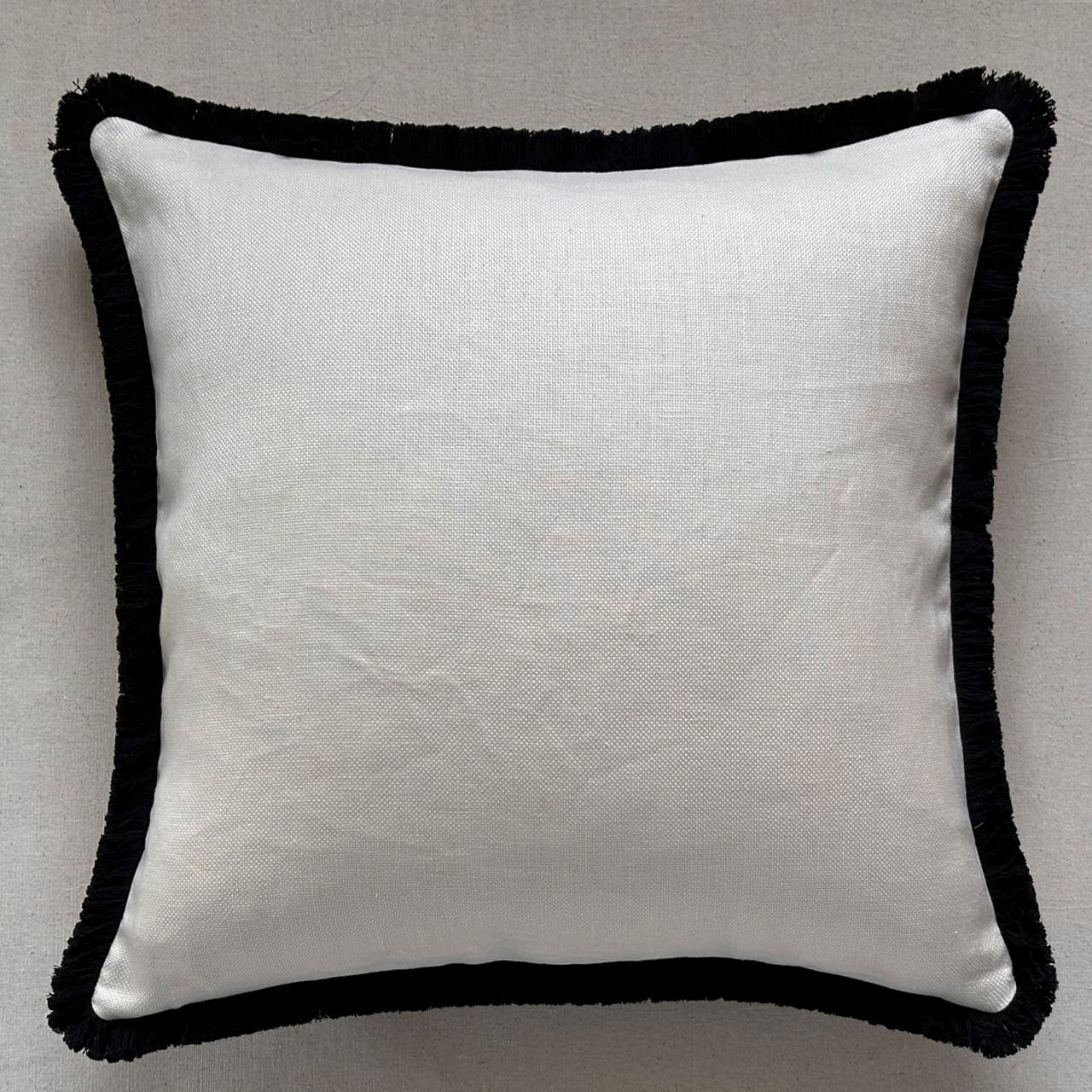 Cream Linen w/Black Fringe Pillow - 24" x 24" - USA