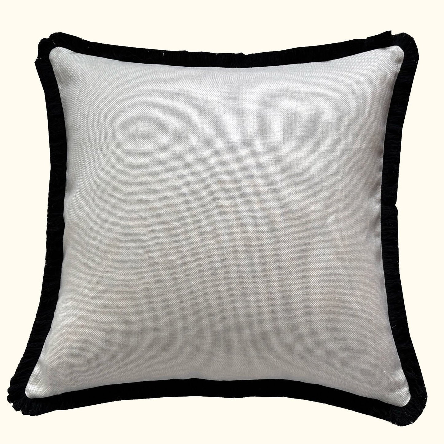 Cream Linen w/Black Fringe Pillow - 24" x 24" - USA