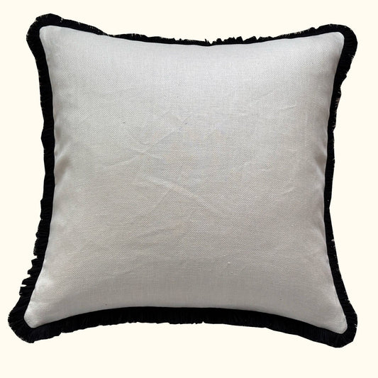 Cream Linen w/Black Fringe Pillow - 24" x 24" - USA