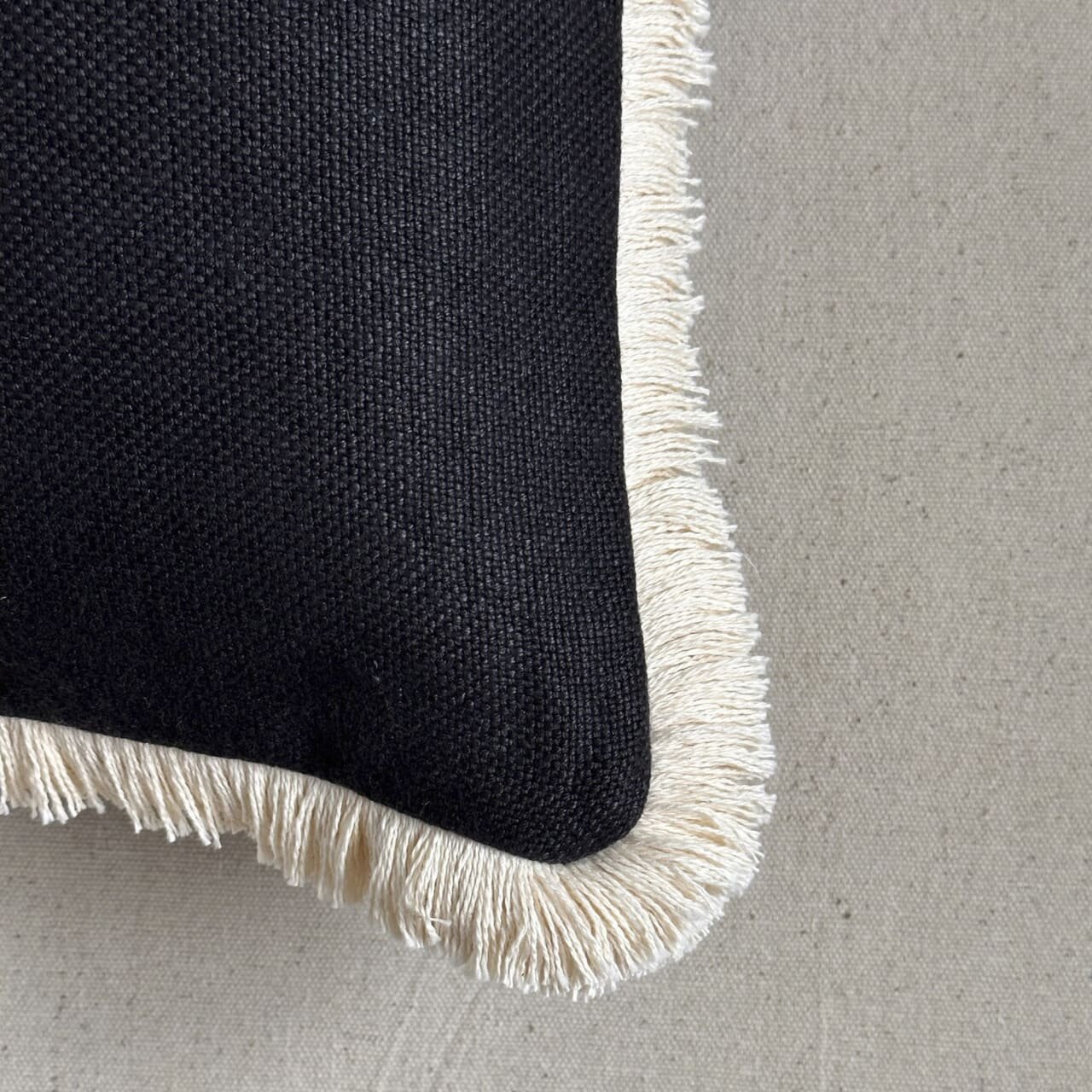 Black Linen w/Cream Fringe Pillow - 24" x 24" - USA