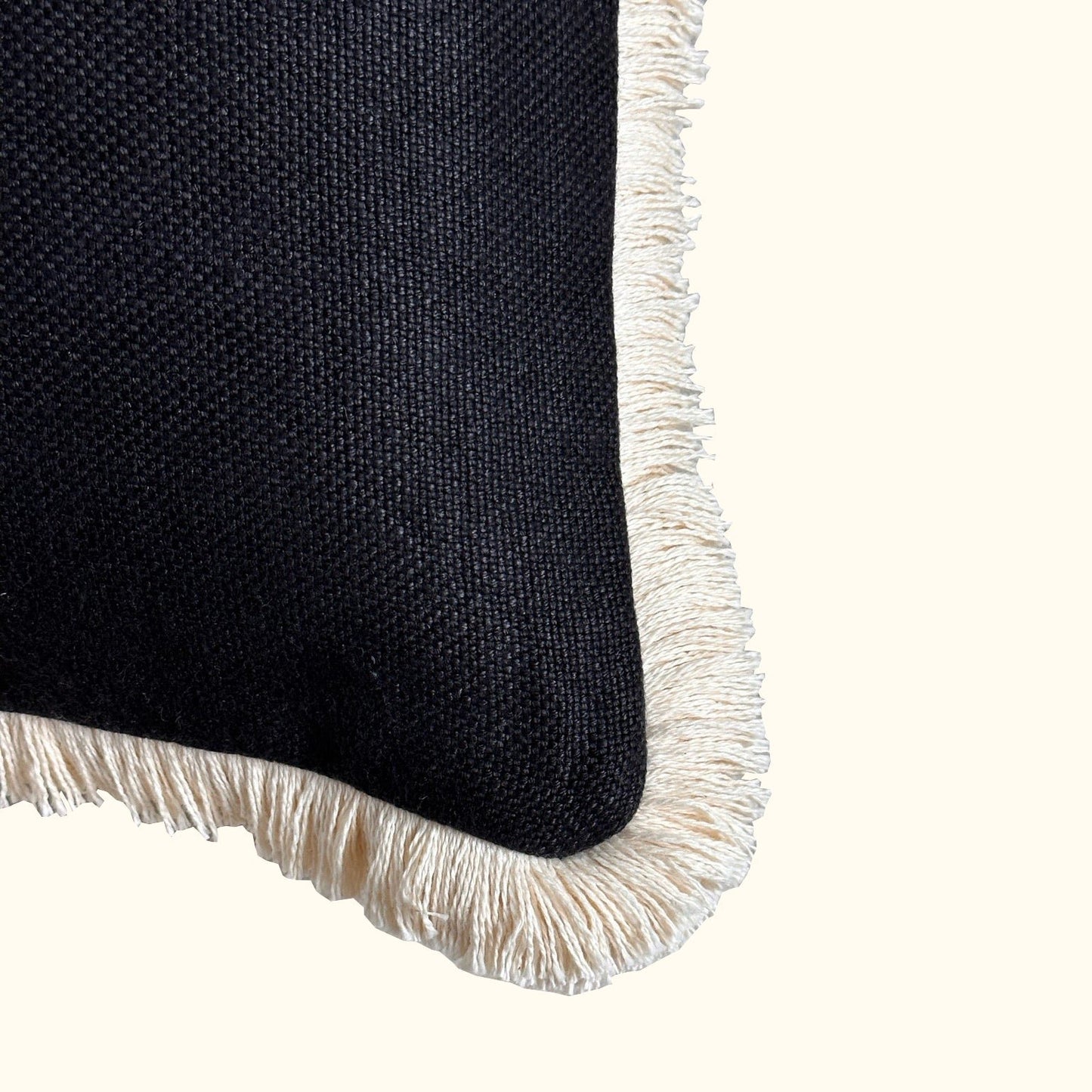 Black Linen w/Cream Fringe Pillow - 24" x 24" - USA