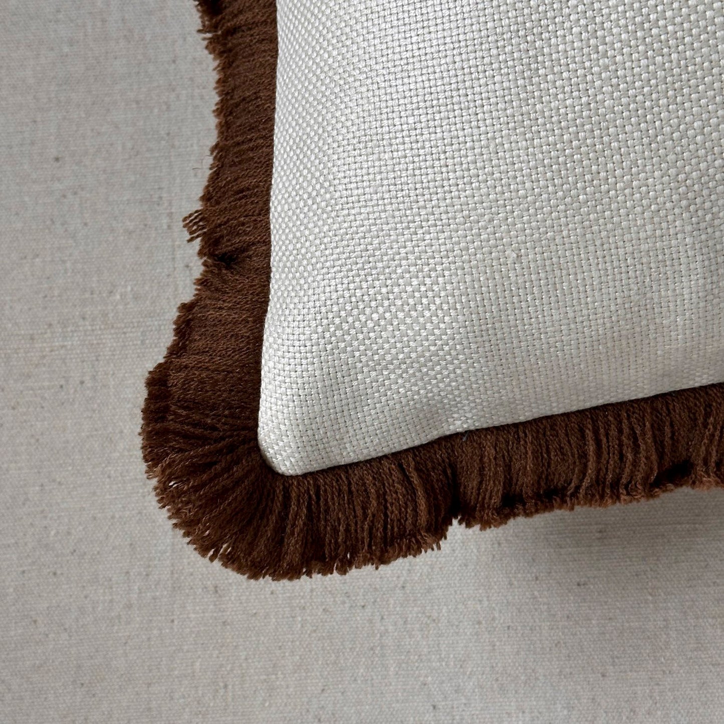 Cream Linen w/Brown Fringe Pillow - 24" x 24" - USA