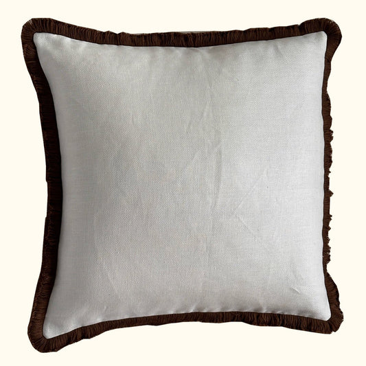 Cream Linen w/Brown Fringe Pillow - 24" x 24" - USA