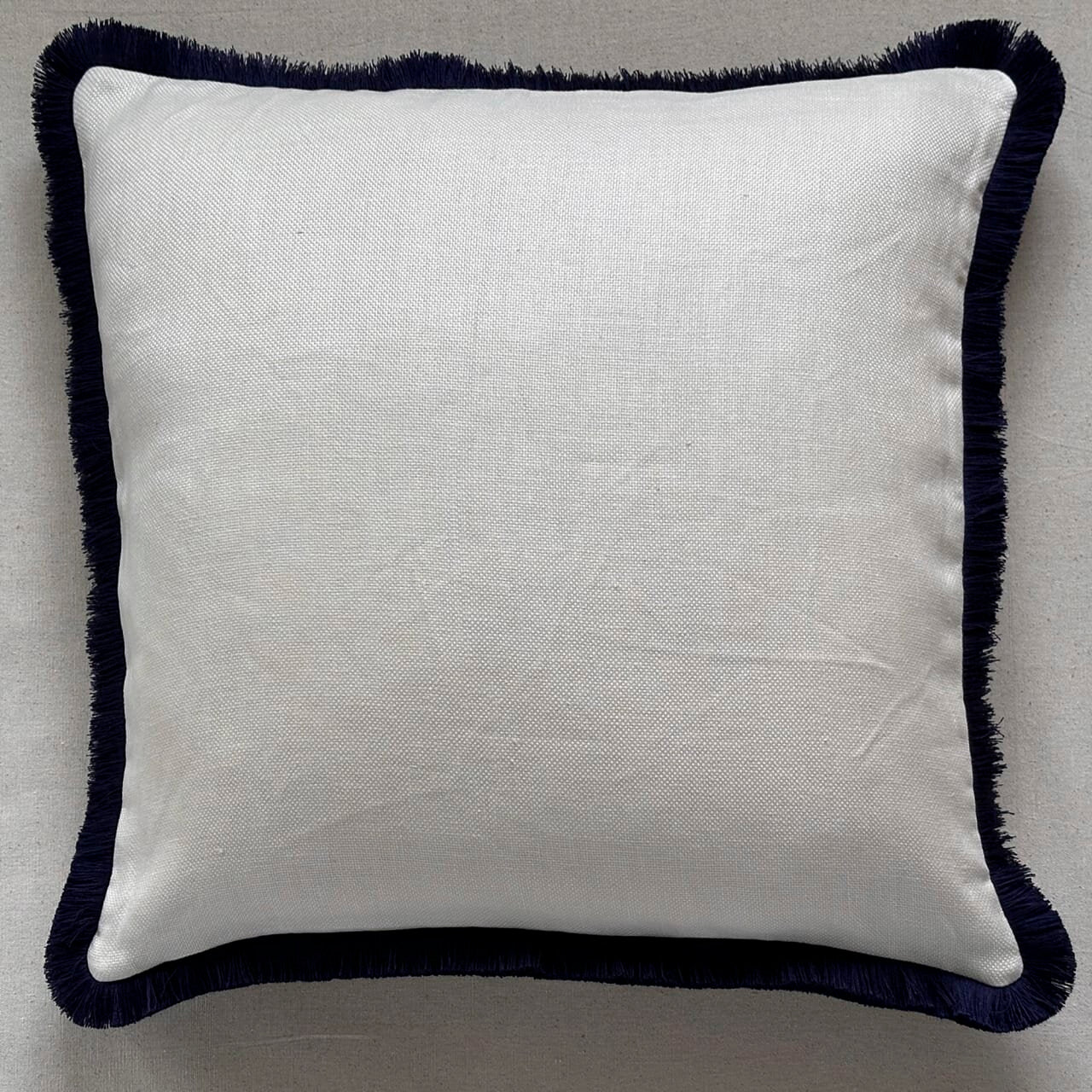 Cream Linen w/ Blue Fringe Pillow - 24' x 24" - USA