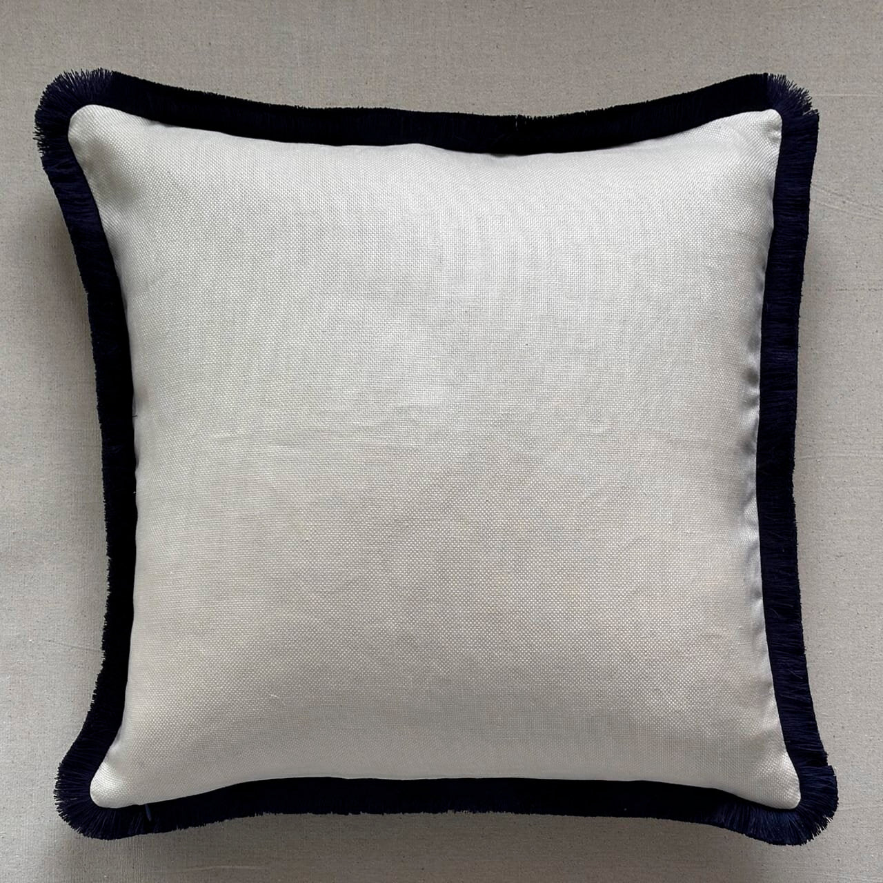 Cream Linen w/ Blue Fringe Pillow - 24' x 24" - USA