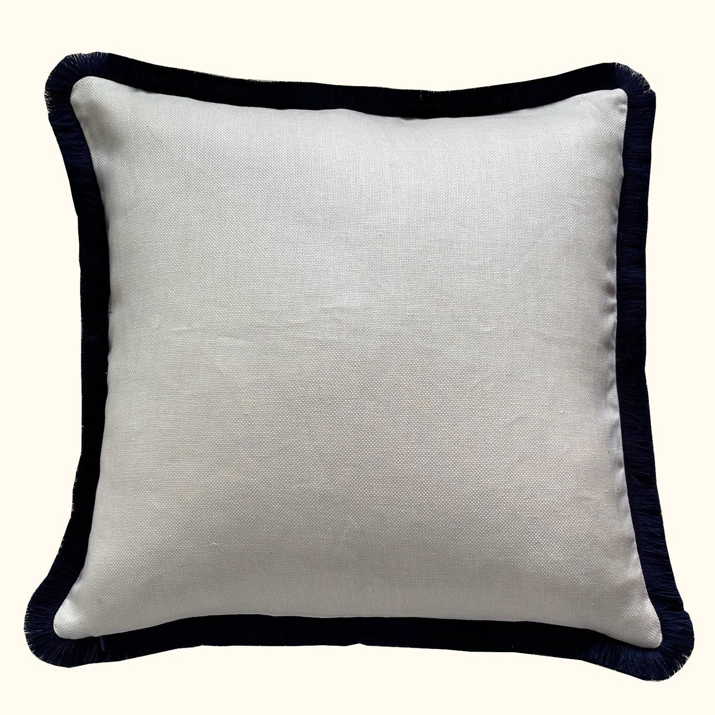 Cream Linen w/ Blue Fringe Pillow - 24' x 24" - USA